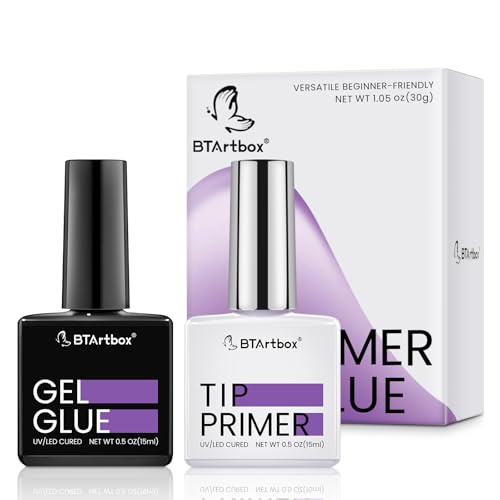 BTArtbox Nail Glue & Primer Set - 2 x 0.5 Fl Oz Acrylic French Ballerina Nail Gel, Long Lasting Super Strong 4 in 1 UV Nail Gel for Press On Nails - Image 1