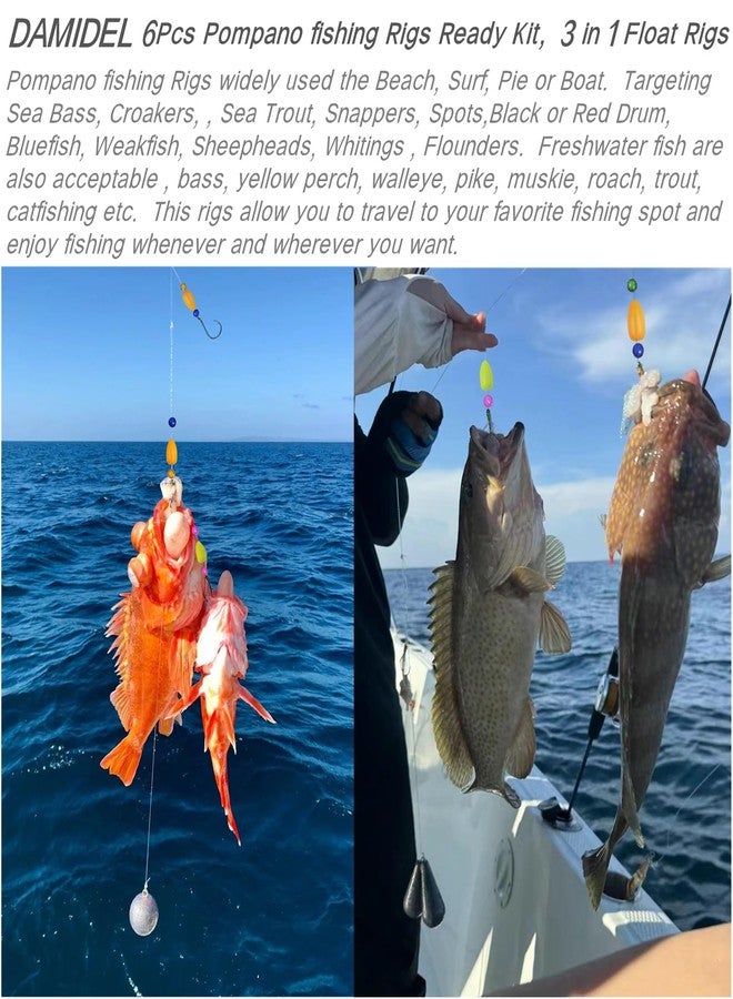 DAMIDEL 6Pcs Pompano fishing Rigs Ready Kit，3 in 1 Float Rigs with Triple 3/0 Circle Hook for Surf Fishing，（12/0） fishing line / 50in length/50lbTension in freshwter and Saltwater - Image 4
