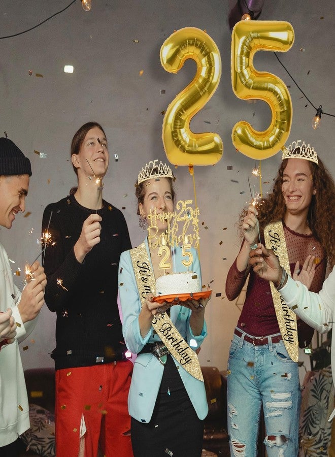 YeohJoy 25th Birthday Decorations for Women Gold - Sash, Crown, Cake Topper, Candles, Number Balloons, Gifts and Party Favor Supplies - Image 2