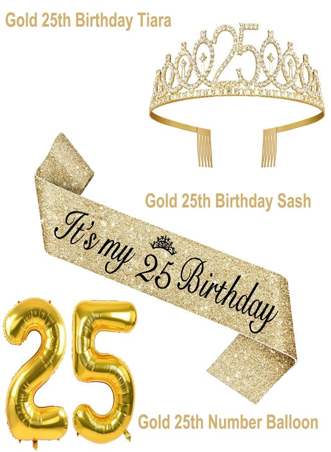 YeohJoy 25th Birthday Decorations for Women Gold - Sash, Crown, Cake Topper, Candles, Number Balloons, Gifts and Party Favor Supplies - Image 3