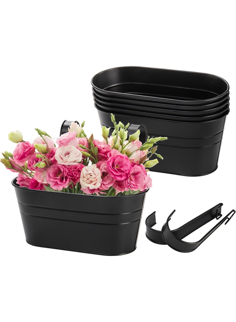 Arabest Foraineam 6 Pack Hanging Flower Pots, Metal Iron Hanging Planter Plant Pot Holders for Railing Fence Balcony, Black Hanging Bucket Pots Outdoor Porch Decors with Detachable Hooks and Drain Holes - Image 4