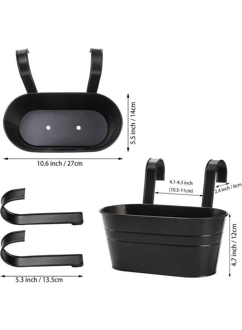 Arabest Foraineam 6 Pack Hanging Flower Pots, Metal Iron Hanging Planter Plant Pot Holders for Railing Fence Balcony, Black Hanging Bucket Pots Outdoor Porch Decors with Detachable Hooks and Drain Holes - Image 2