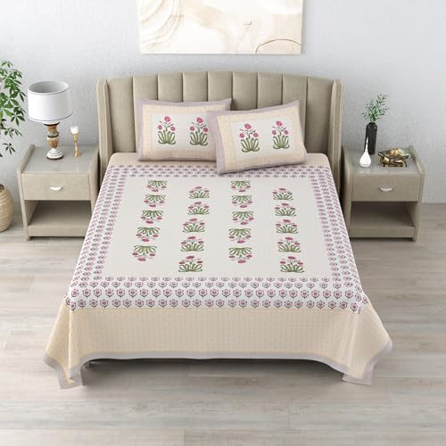 DE CAMA Since 1997 | 100% Cotton 300 TC Premium Super King Size Bedsheet for Double Bed (108 x 108 Inch) with 2 Pillow Covers Set (17 x 27 Inch) Designer Printed Bedsheet Set - Heritage, Multicolor - Image 3