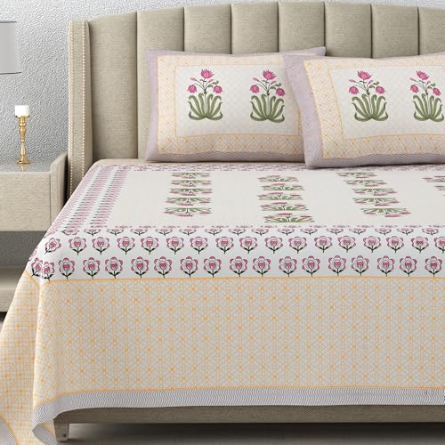 DE CAMA Since 1997 | 100% Cotton 300 TC Premium Super King Size Bedsheet for Double Bed (108 x 108 Inch) with 2 Pillow Covers Set (17 x 27 Inch) Designer Printed Bedsheet Set - Heritage, Multicolor - Image 1