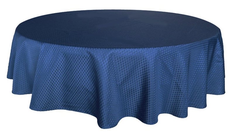 Tektrum Heavy Duty 70 inch Round Elegant Waffle Weave Check Jacquard Tablecloth Table Cover - Waterproof/Stain Resistant/Spill Proof - Great for Dinner  Banquet  Parties  Wedding (Navy Blue) - Image 1