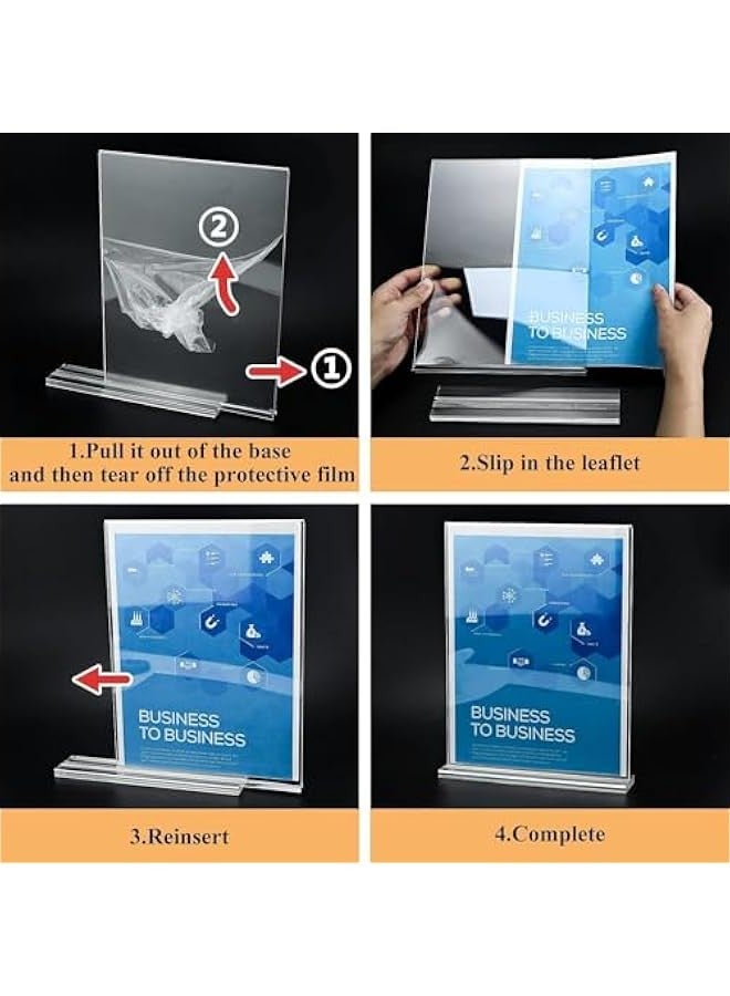 TRASSLE Acrylic Sign Holder 5 Pack, A4 Double Sided Clear Display Stand Table Top Sign Paper Holder, Vertical Menu Flyer Holder, Plastic Sign Frame for Stores, Restaurants, Hotels, Office  - Image 2