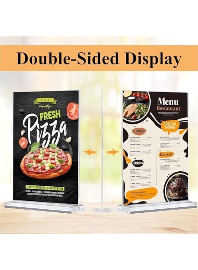 TRASSLE Acrylic Sign Holder 5 Pack, A4 Double Sided Clear Display Stand Table Top Sign Paper Holder, Vertical Menu Flyer Holder, Plastic Sign Frame for Stores, Restaurants, Hotels, Office  - Image 3