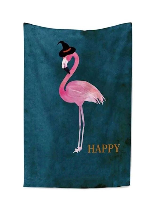 Pink Flamingo Watercolor Beach Towel Blue/Pink/Black - Image 1