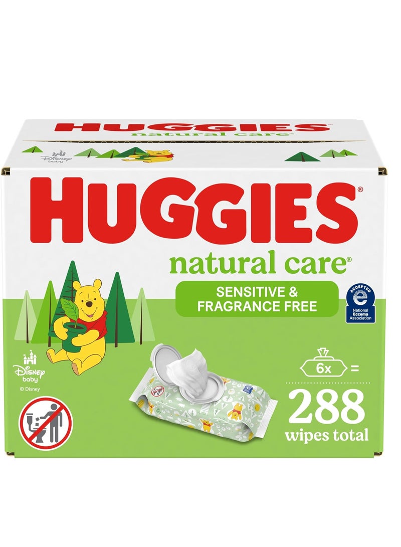 HUGGIES Huggies Natural Care Sensitive Baby Wipes, Unscented, Hypoallergenic, 6 Flip-Top Packs (288 Wipes Total) - Image 1