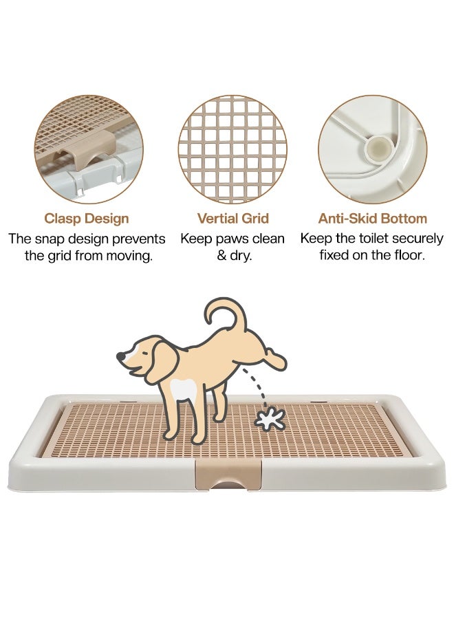 NNC PETS Dog toilet tray with Removable plastic grid and Anti-slip base, Leak-resistant puppy potty training pad holder for Small to Medium dogs, Ideal for Indoor/Outdoor use, 66 cm (Beige) - Image 3