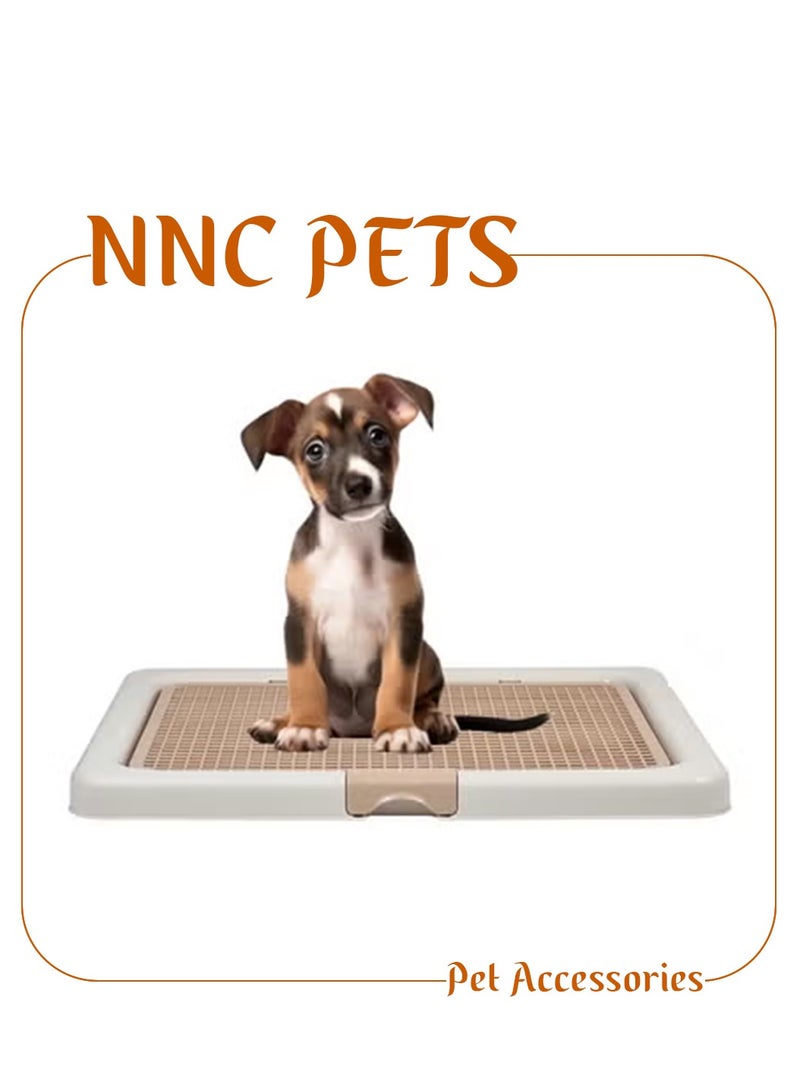 NNC PETS Dog toilet tray with Removable plastic grid and Anti-slip base, Leak-resistant puppy potty training pad holder for Small to Medium dogs, Ideal for Indoor/Outdoor use, 66 cm (Beige) - Image 1