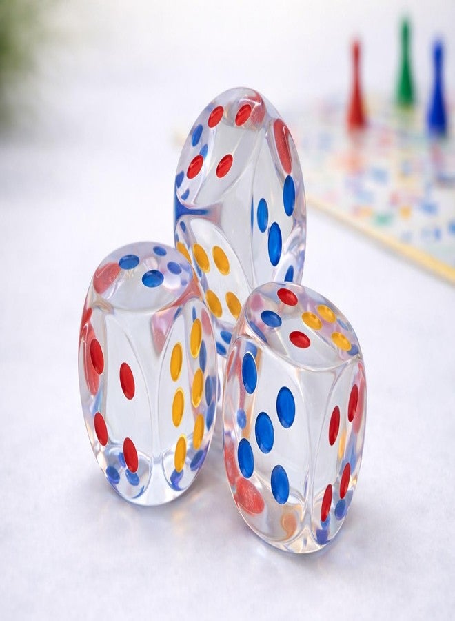 VOLDOT (Pack of 3) Jumbo Dice with Colored Dots, 6-Sided Transparent Gaming Dice for Farkle, Board Games, Casino, Snake and Ladders, Monopoly - Image 1