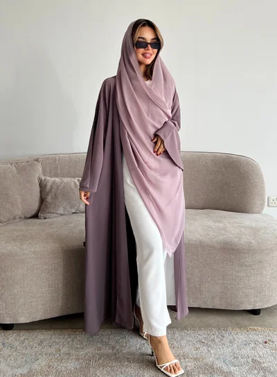 عبايات لوسين عباية صيفية أنثوية بلون موف رمادي