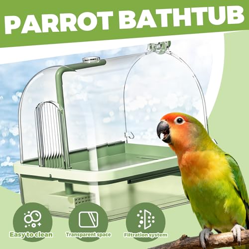 DINTSTYLE Parrot Bathtub, Bird Shower Bath, Hanging Bird Bath for Cage, Automatic Bird Bath Shower for Cage, Indoor Cage Accessories for Parakeets, Budgies, Cockatiels, Conure, Lovebird, Green A - Image 5
