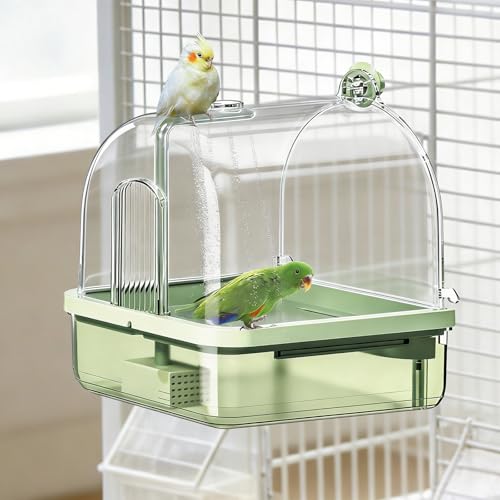 DINTSTYLE Parrot Bathtub, Bird Shower Bath, Hanging Bird Bath for Cage, Automatic Bird Bath Shower for Cage, Indoor Cage Accessories for Parakeets, Budgies, Cockatiels, Conure, Lovebird, Green A - Image 1