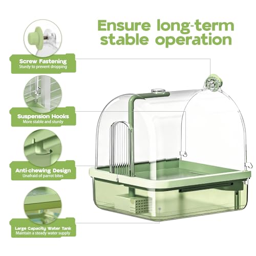 DINTSTYLE Parrot Bathtub, Bird Shower Bath, Hanging Bird Bath for Cage, Automatic Bird Bath Shower for Cage, Indoor Cage Accessories for Parakeets, Budgies, Cockatiels, Conure, Lovebird, Green A - Image 4