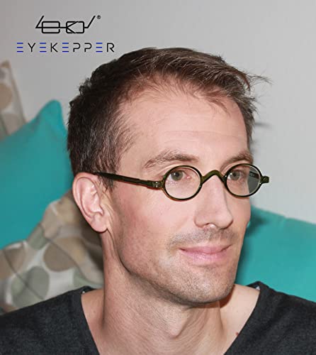 Eyekepper Small Oval Round Reading Glasses Vintage Mini Reader Eyeglasses for Men Women Reading with Spring Hinges Green Frame +0.50 - Image 2