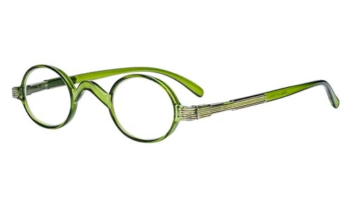 Eyekepper Small Oval Round Reading Glasses Vintage Mini Reader Eyeglasses for Men Women Reading with Spring Hinges Green Frame +0.50 - Image 1