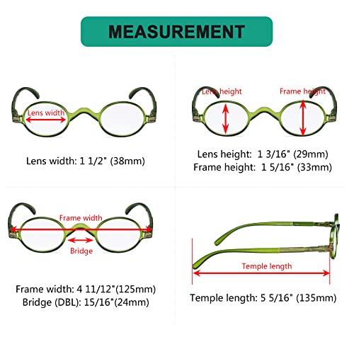 Eyekepper Small Oval Round Reading Glasses Vintage Mini Reader Eyeglasses for Men Women Reading with Spring Hinges Green Frame +0.50 - Image 3
