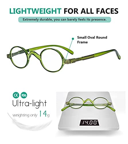 Eyekepper Small Oval Round Reading Glasses Vintage Mini Reader Eyeglasses for Men Women Reading with Spring Hinges Green Frame +0.50 - Image 4