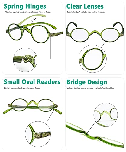 Eyekepper Small Oval Round Reading Glasses Vintage Mini Reader Eyeglasses for Men Women Reading with Spring Hinges Green Frame +0.50 - Image 5