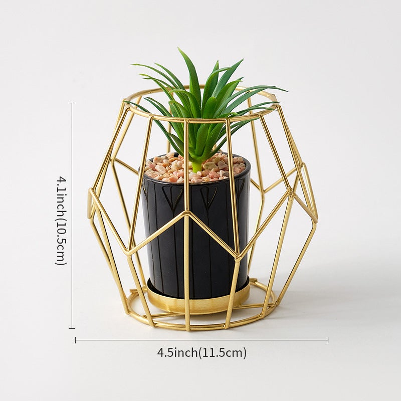 European-Style Light Luxury Wrought Iron Round Potted Plant Simple Ornament Decoration for Home Dining Room Living Room Entrance Creative Display(Greens 003, 13*13*13) - Image 1