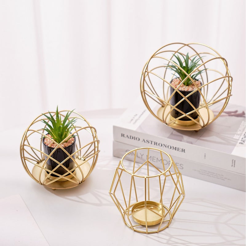 European-Style Light Luxury Wrought Iron Round Potted Plant Simple Ornament Decoration for Home Dining Room Living Room Entrance Creative Display(Greens 003, 13*13*13) - Image 2