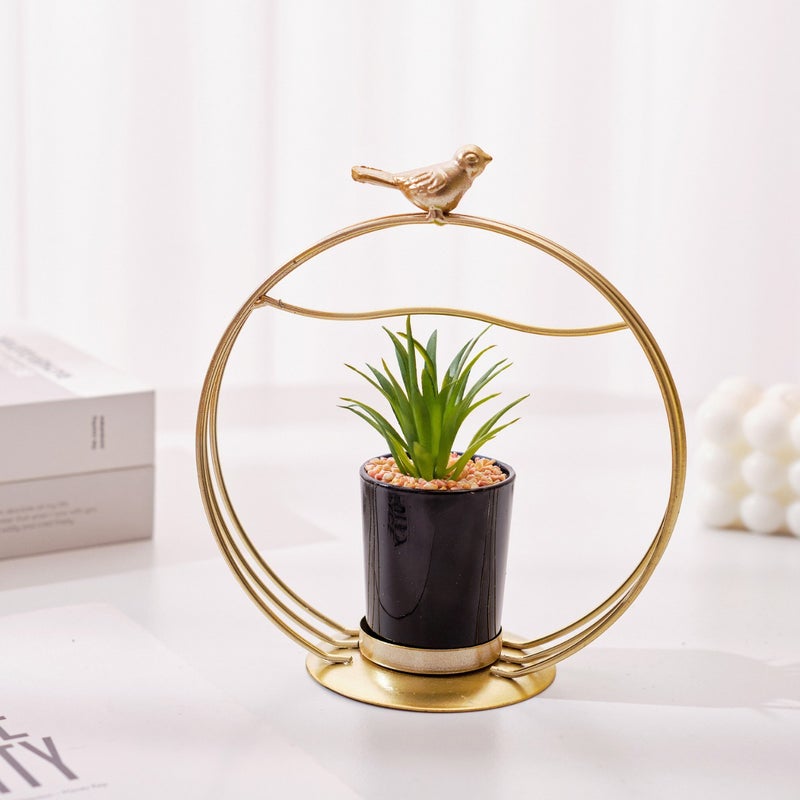 European-Style Light Luxury Wrought Iron Round Potted Plant Simple Ornament Decoration for Home Dining Room Living Room Entrance Creative Display(Greens 003, 13*13*13) - Image 3