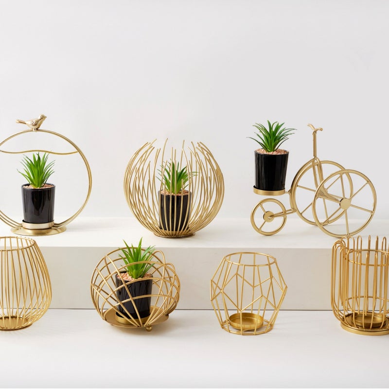 European-Style Light Luxury Wrought Iron Round Potted Plant Simple Ornament Decoration for Home Dining Room Living Room Entrance Creative Display(Greens 003, 13*13*13) - Image 4