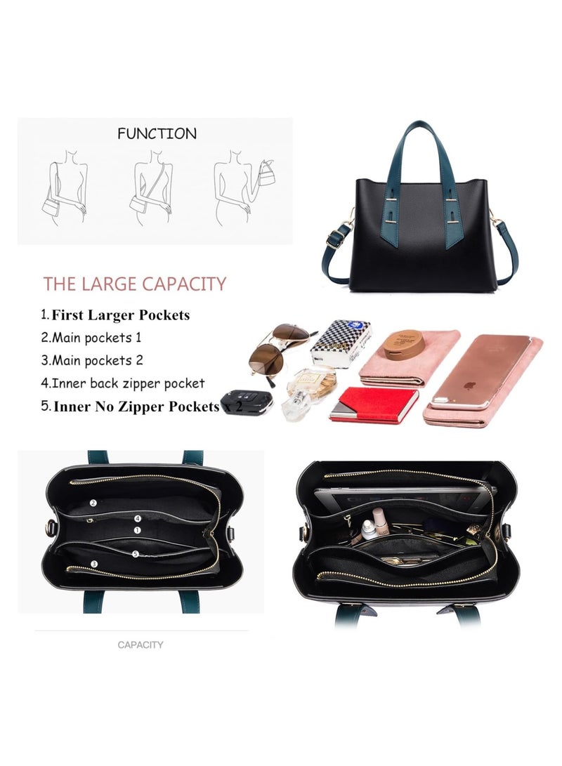 SYOSI Leather Shoulder Bags, Handbags for Women, Women Top Handle Ladies Shoulder Bags, Cute Tote Handbag Mini Clutch Purse with Zipper Closure, Top Handle ladys Satchel Tote bags (Black, Blue) - Image 2