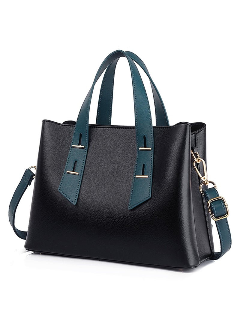 SYOSI Leather Shoulder Bags, Handbags for Women, Women Top Handle Ladies Shoulder Bags, Cute Tote Handbag Mini Clutch Purse with Zipper Closure, Top Handle ladys Satchel Tote bags (Black, Blue) - Image 1