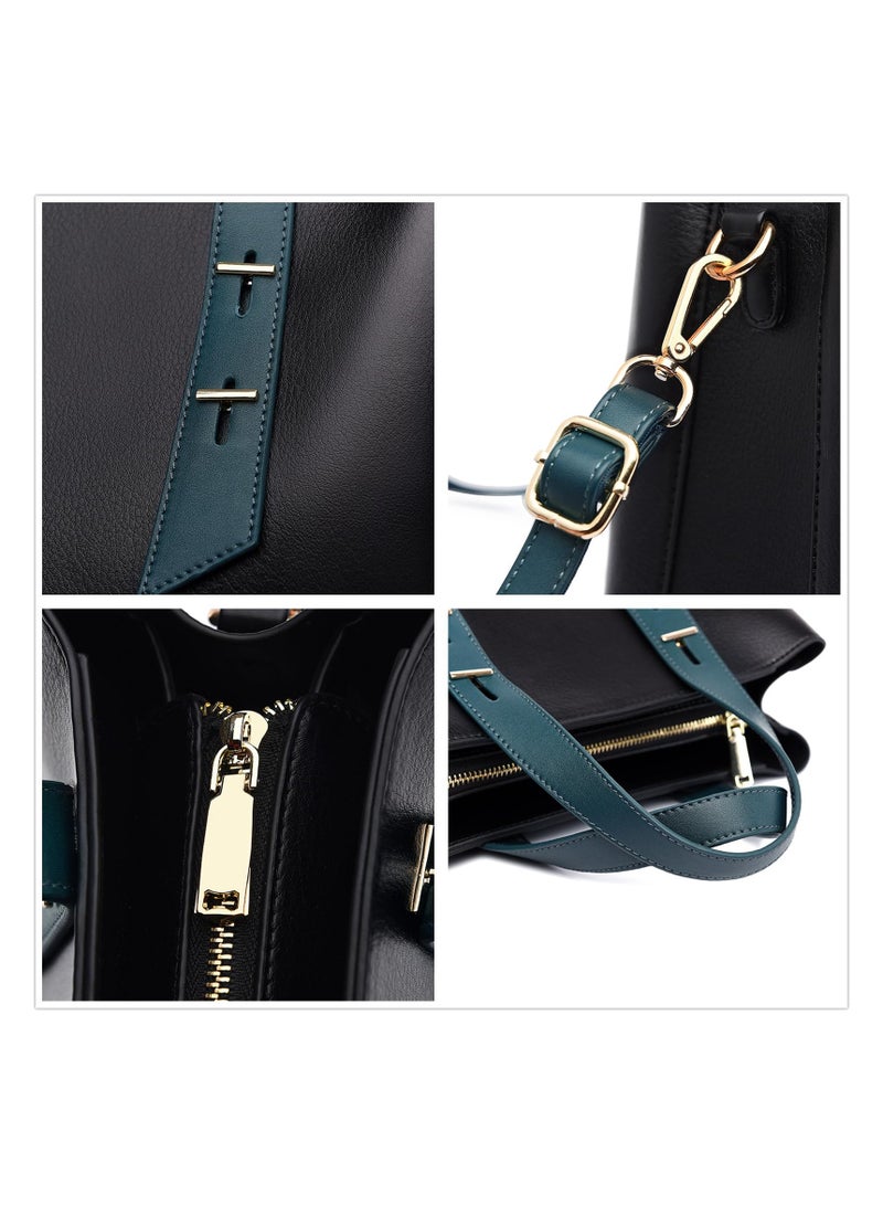 SYOSI Leather Shoulder Bags, Handbags for Women, Women Top Handle Ladies Shoulder Bags, Cute Tote Handbag Mini Clutch Purse with Zipper Closure, Top Handle ladys Satchel Tote bags (Black, Blue) - Image 5