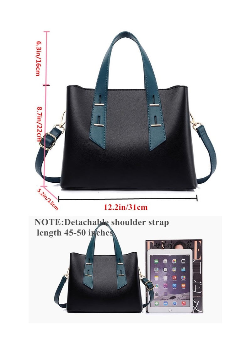 SYOSI Leather Shoulder Bags, Handbags for Women, Women Top Handle Ladies Shoulder Bags, Cute Tote Handbag Mini Clutch Purse with Zipper Closure, Top Handle ladys Satchel Tote bags (Black, Blue) - Image 3