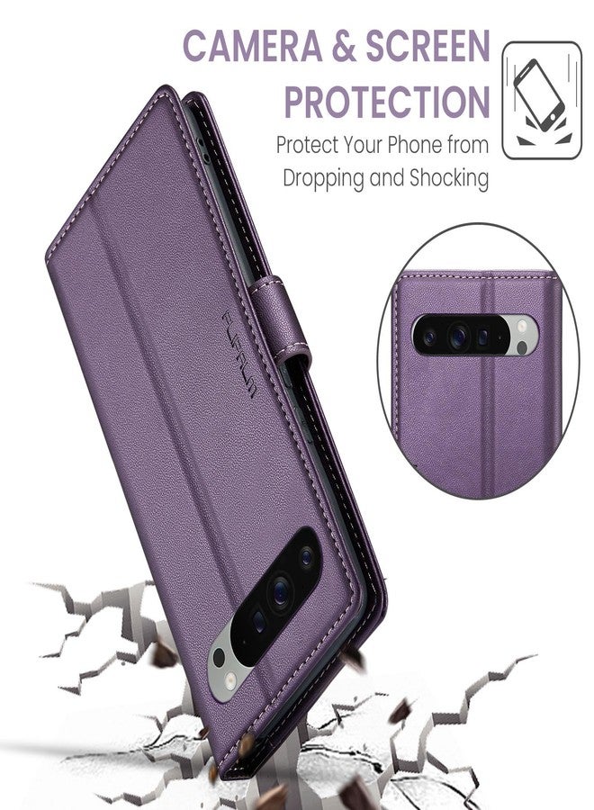 FLIPALM for Google Pixel 9 Pro XL 5G 6.8" Wallet Case with RFID Blocking Credit Card Holder, PU Leather Folio Flip Kickstand Protective Shockproof Cover Women Men for Pixel 9 Pro XL Phone case (Purple) - Image 4