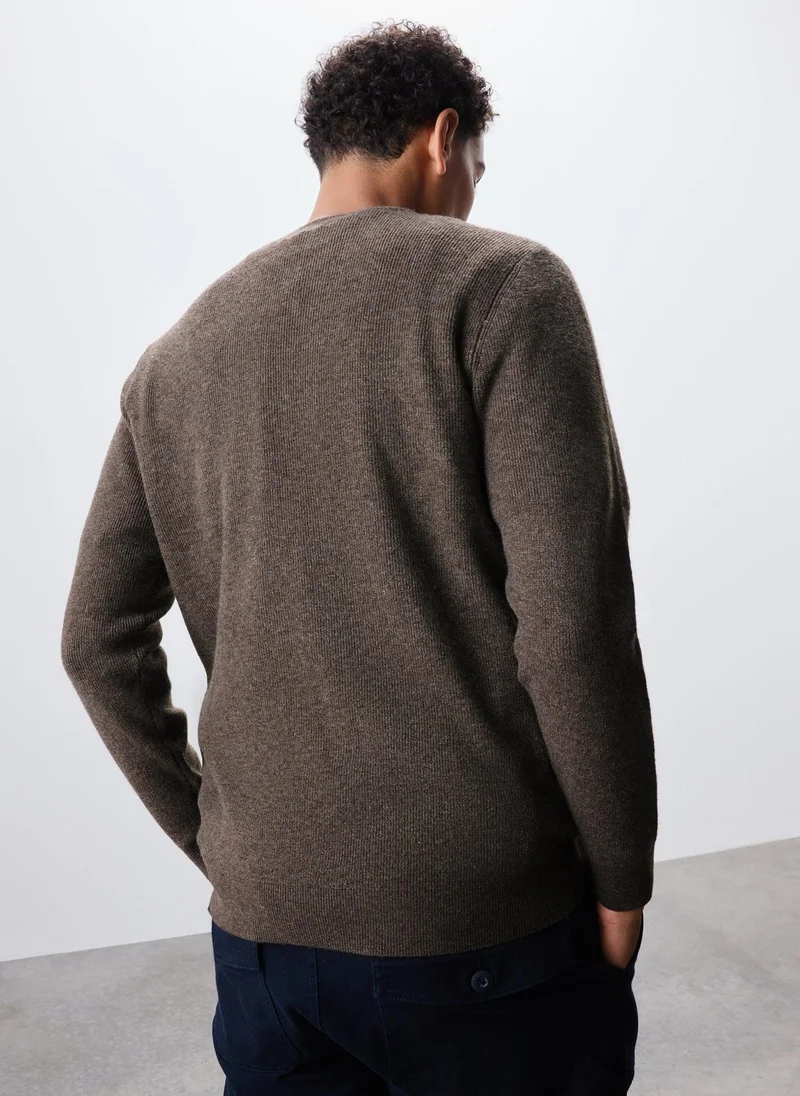 Matalan Brown Smart Ribbed Crew Neck Jumper