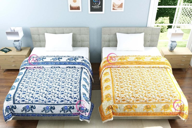 WORLDNEX 400 TC Pure Cotton Jaipuri Design Printed Light Weight Traditional Rajasthani Print Single Bed QuiltRazaiRajai Design 2 Single Bed Set of 2 Combo Set TC 400 - Image 4