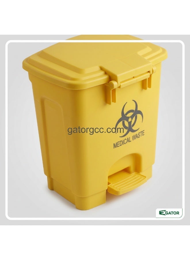 Gator Plastic Medical Waste Garbage Bin | Pedal Operated Covered Waste Bin for Clinic Hospital & Facility Use | 20L | Yellow - Image 3