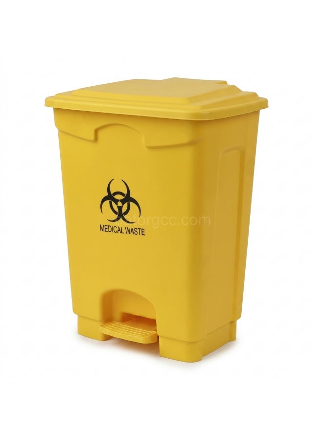 Gator Plastic Medical Waste Garbage Bin | Pedal Operated Covered Waste Bin for Clinic Hospital & Facility Use | 20L | Yellow - Image 1