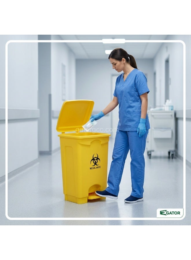 Gator Plastic Medical Waste Garbage Bin | Pedal Operated Covered Waste Bin for Clinic Hospital & Facility Use | 20L | Yellow - Image 4