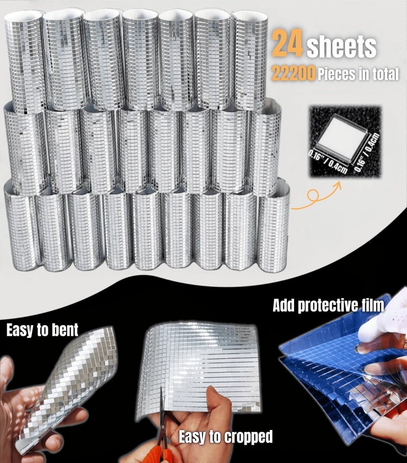 AIVS Self Adhesive Mirror Mosaic Tiles Kit-22200 PCS 4x4 mm Glass Disco Mirror Tiles for Crafts - Disco Ball Decor,DIY Cowboy Hat,Mirror Frame Border and Art Collage,Crafts for Adults - Image 4