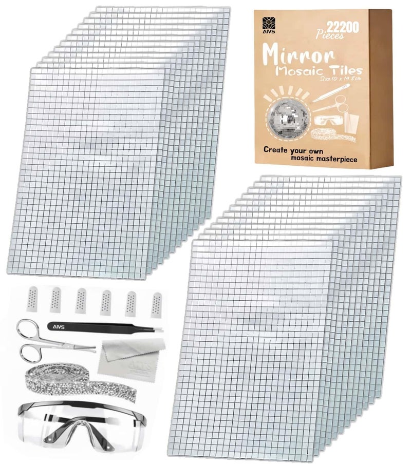 AIVS Self Adhesive Mirror Mosaic Tiles Kit-22200 PCS 4x4 mm Glass Disco Mirror Tiles for Crafts - Disco Ball Decor,DIY Cowboy Hat,Mirror Frame Border and Art Collage,Crafts for Adults - Image 1