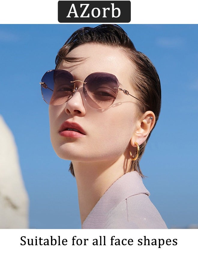 آأزورب - نظارات شمسية نسائية راقية بإطار معدني بتصميم فريد، حماية من الأشعة فوق النظارات للمرأة العصرية، نظارة رائعة بتصميم خالي من الإطارللنساء،ماركه قطعة زجاجية مستديرة غير بفتحة نضرات وردي - Image 1