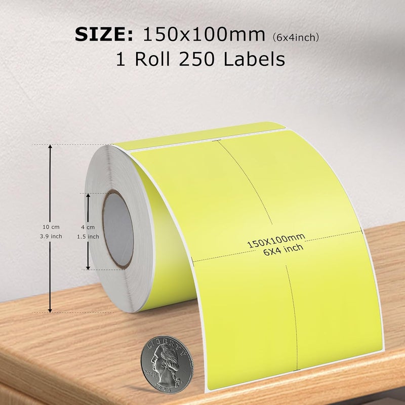 FINDAT Yellow Thermal Labels 4 x 6 Inch Vinyl Roll Self-Adhesive Shipping labels Waterproof Perforated Printer stickers for Business Address Barcode Mail DIY Design 250 PCS - Image 5