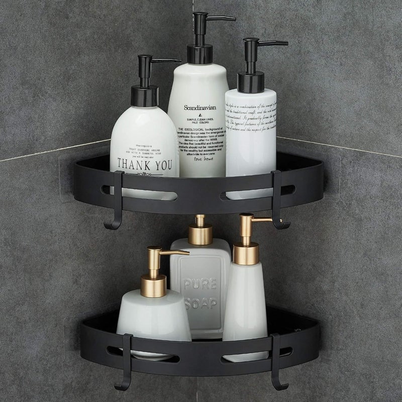 Hoomtaook Adhesive Corner Shelf Bathroom Shower Caddy Organizer for Kitchen Toilet No Drilling 2-Tier Bathroom Corner Shelves Shower Caddies - Image 1