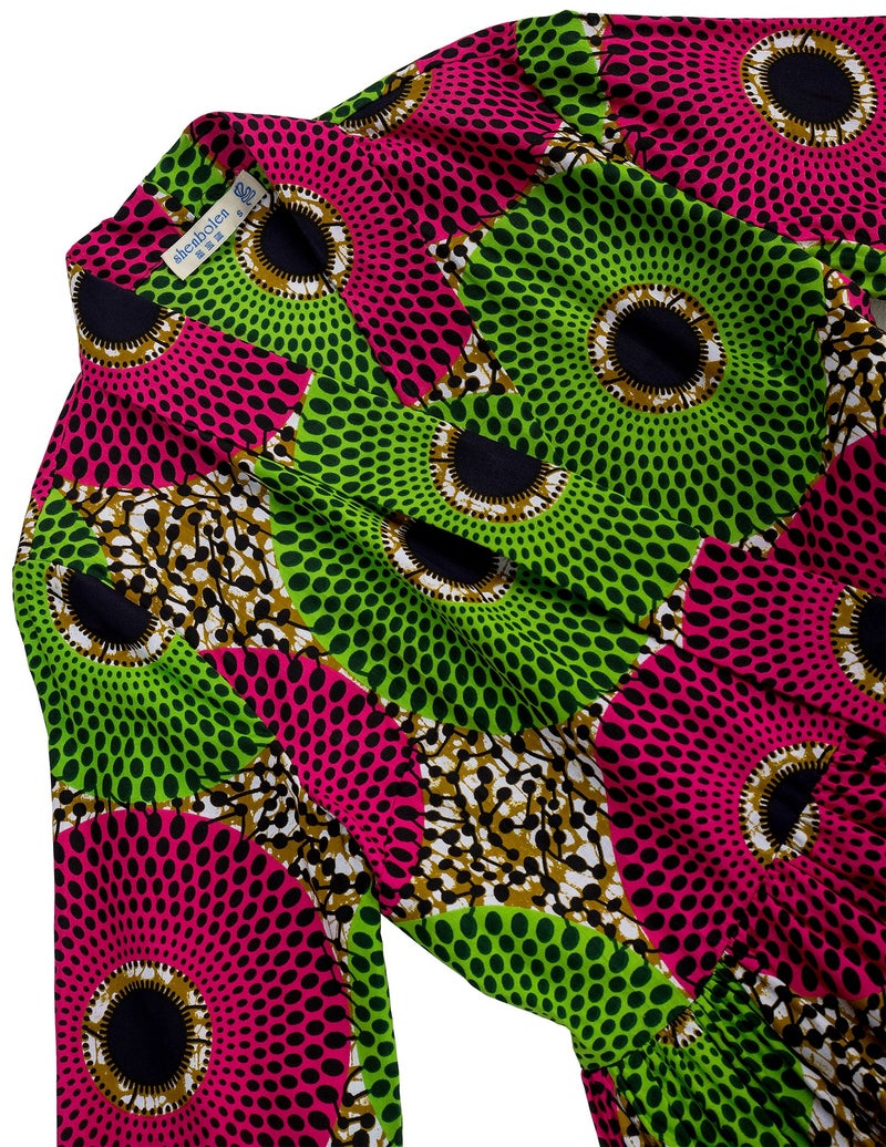 SHENBOLEN Women African Traditional Batik Print Long Sleeve Shirt Dashiki Casual Cotton Shirt (Small, MulticolorB) - Image 3