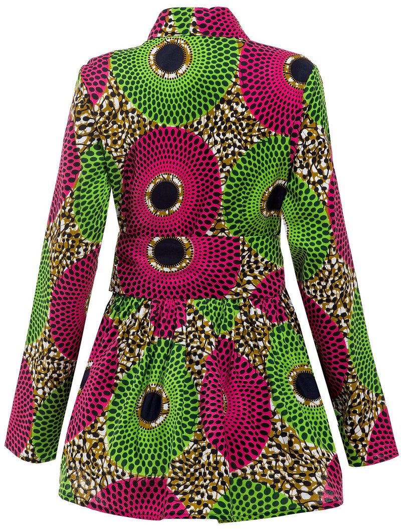 SHENBOLEN Women African Traditional Batik Print Long Sleeve Shirt Dashiki Casual Cotton Shirt (Small, MulticolorB) - Image 2