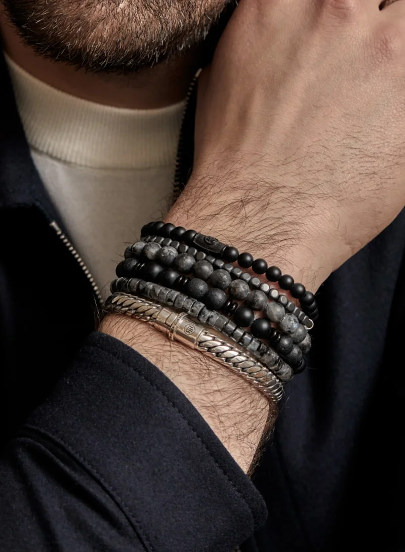 Rebel & Rose Mad Panther All-Black Beaded Bracelet, 6 mm Onyx Stones