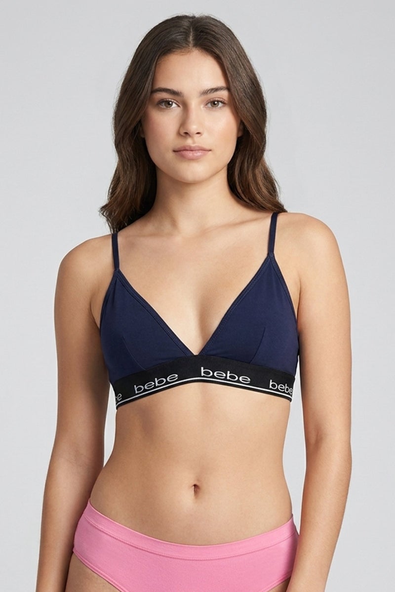 bebe Women Brand Logo Padded Bra, Navy - Image 1