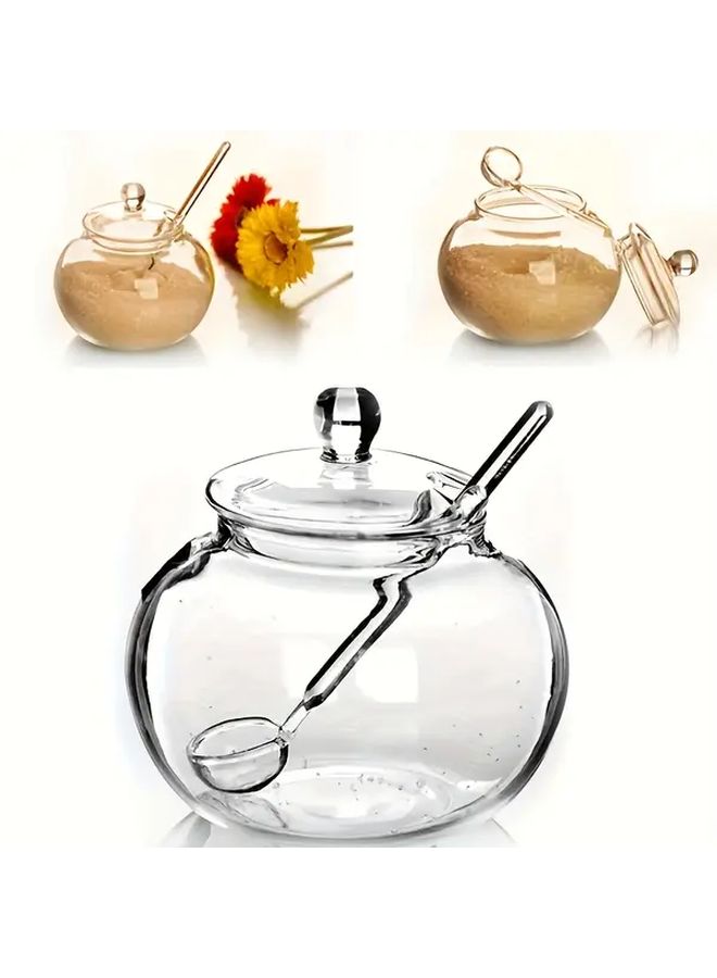 11.83oz 16.91oz Clear Glass Sugar Bowl With Spoon Transparent Kitchen Storage Jar For Spice Candy Cooking Home Organization Durable Easy To Clean - Image 3