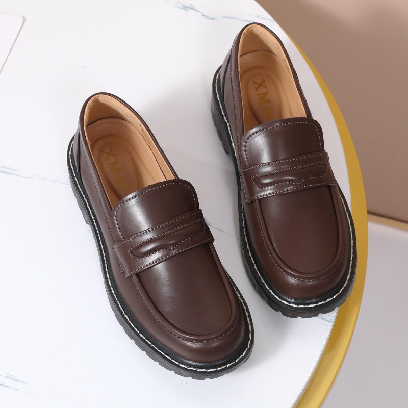 XMM Loafers for Women Chunky Loafer Shoes Penny Loafers Flats Lug Sole Lightweight Slip On Ladies Shoes Business Casual Dressy Comfortable Office Shoes Brown US 8 - Image 5